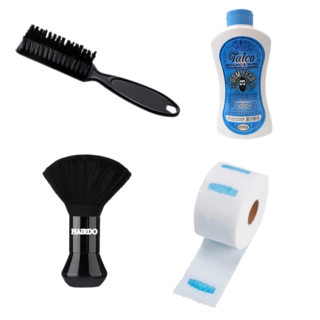 Kit Espanador Bolinha + Escovinha Disfarce + Gola Higienica + Talco 200g Barber