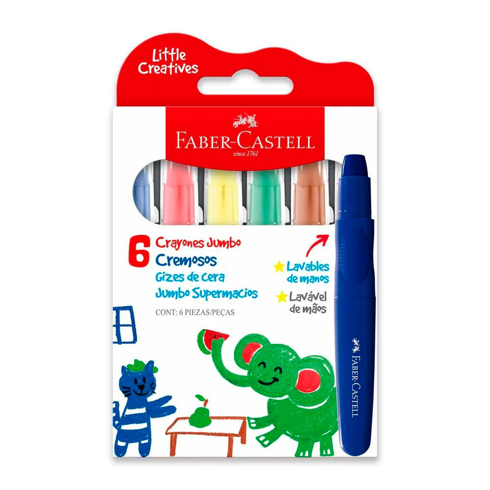 Giz de cera Little Creatives Jumbo básicos com 6 cores 224006 Faber-Castell em Oferta na Shopee