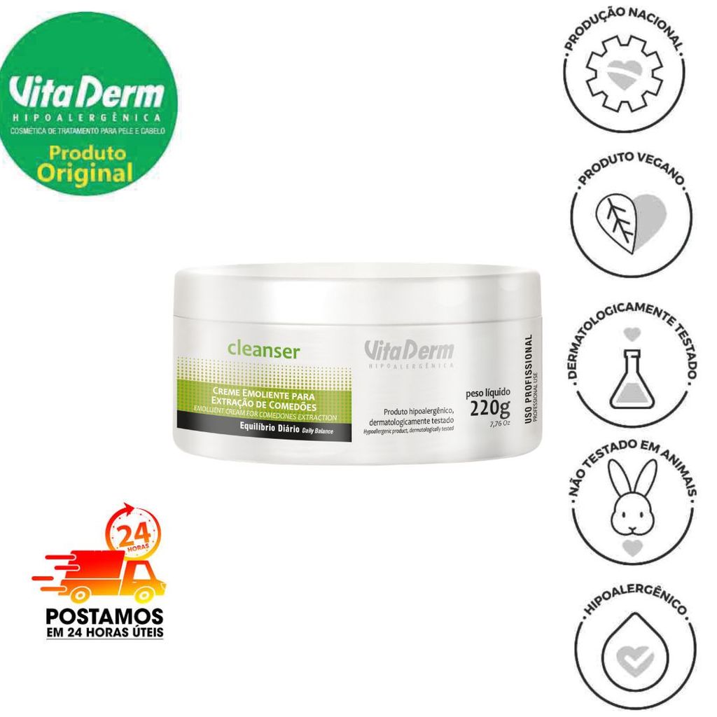 CREME EMOLIENTE EXTRACAO COMEDOES CLEANSER 220G - VITA DERM
