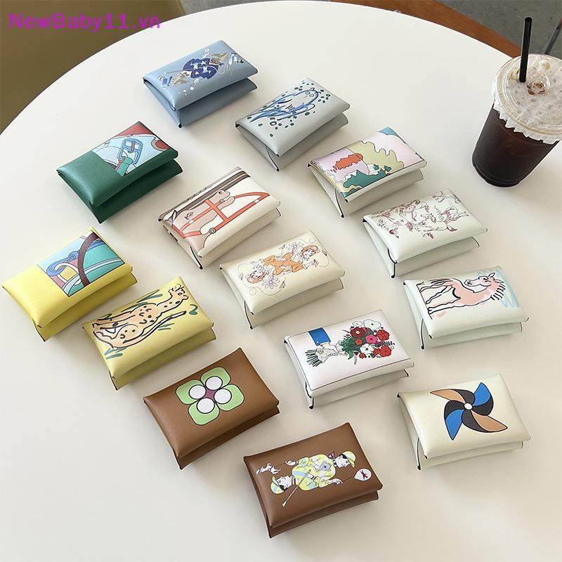 NewBaby Impressão Bolsa De Couro Pequena Moeda Carteira Ferrolho Mudança Titular Do Cartão Para Homens Mulheres VN