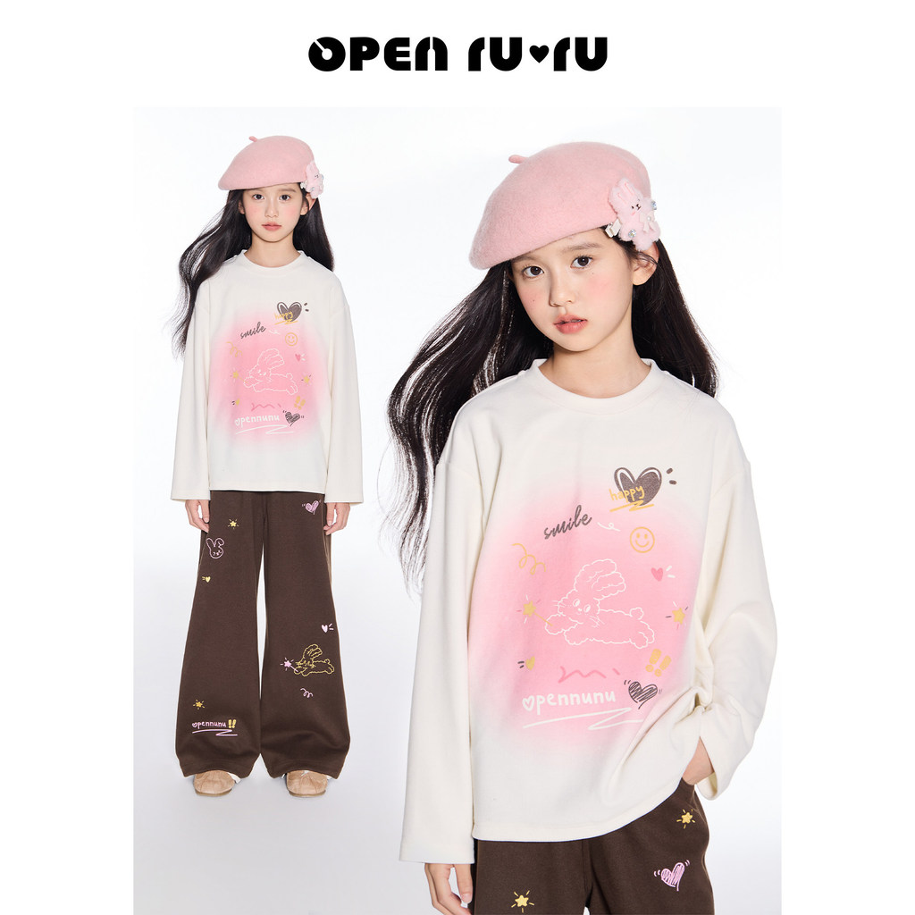 Opennuu meninas rosa mancha impressão Design sentido camiseta crianças escovado camisa de fundo quente pele-amigável top