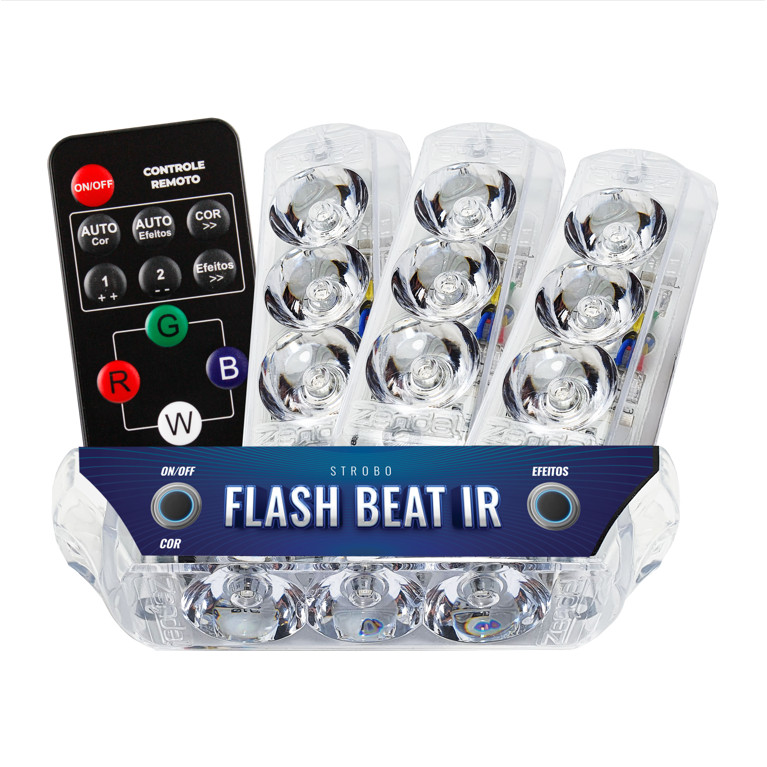 STROBO FLASH BEAT COM 4 FAROIS E CONTROLE REMOTO IR ZENDEL