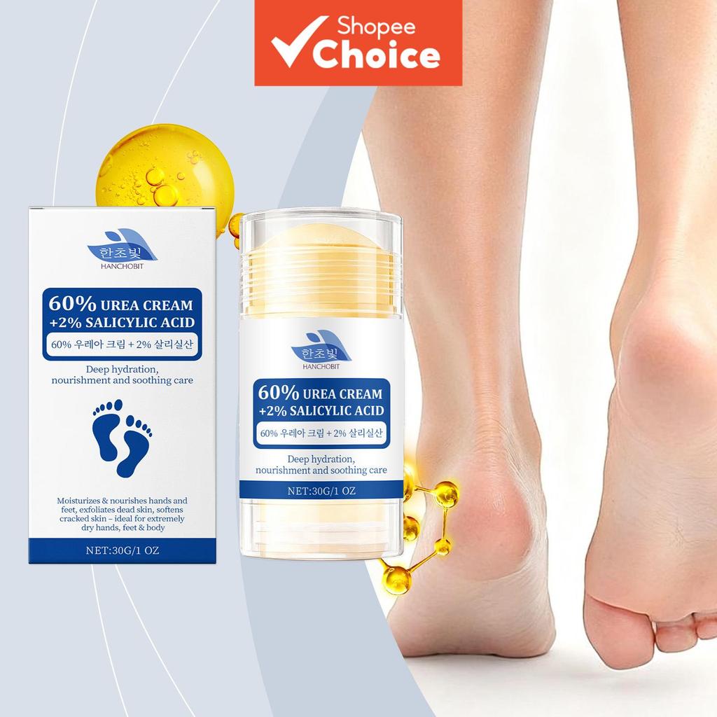 Bastão Hidratante para Pés 60% Creme de Ureia para Pés com Ácido Salicílico, Bastão e Creme Hidratante para Pés de