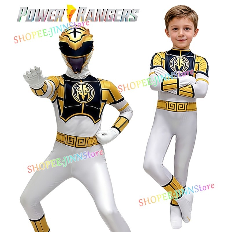- JINN-White RANGER Cosplay Anime POWER RANGERS Traje Macacão Branco Festa Carnaval Roupas