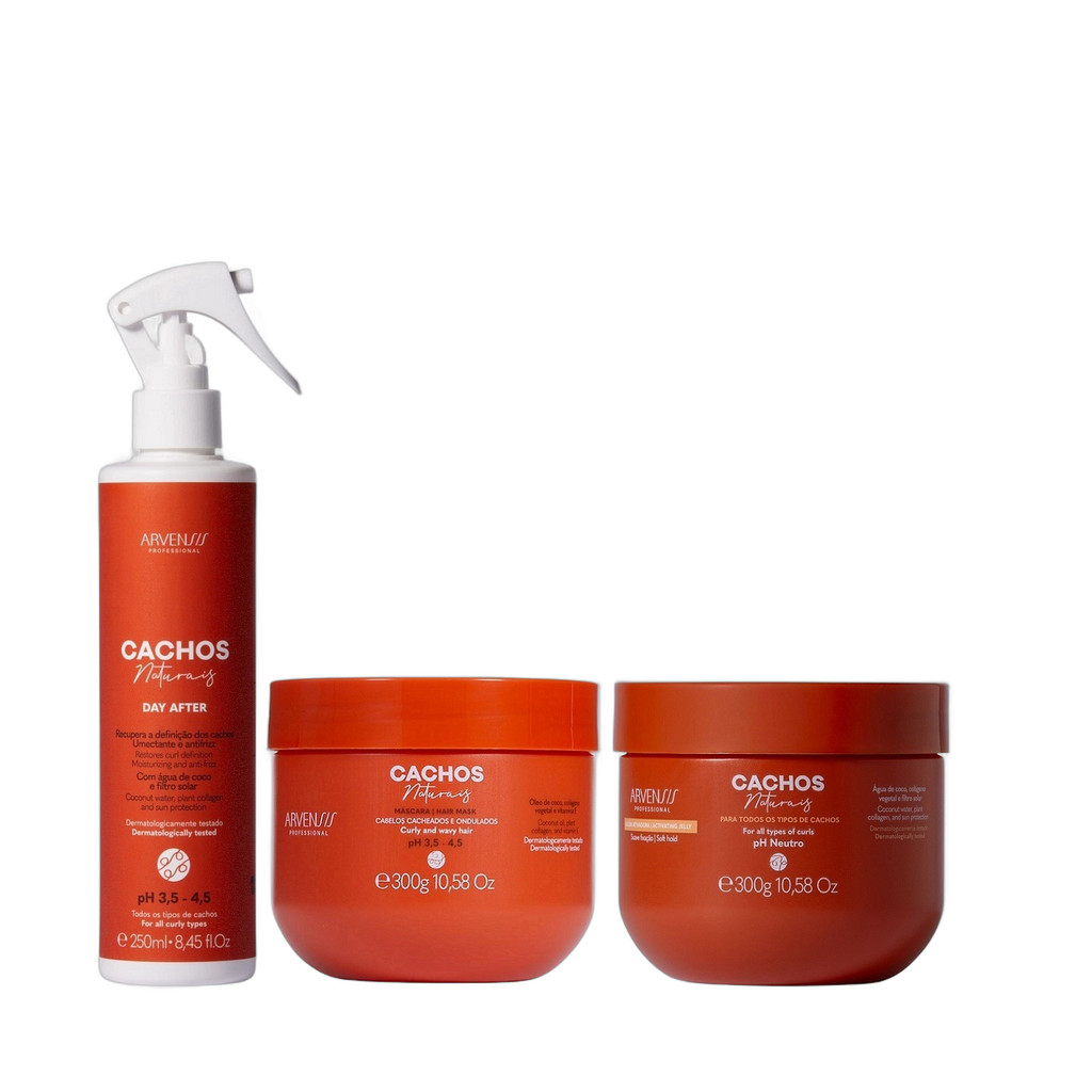 Kit Arvensis Professional Cachos Naturais - Day After 250ml + Máscara 300g + Geleia Ativadora Suave Fixação 300g
