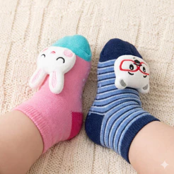 Kit 6 Pares Meia Pantufa 3D para Bebês até 24 meses Antiderrapante Soft