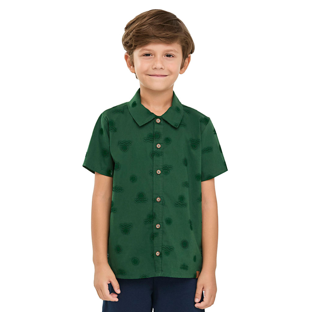 Camisa Manga Curta Infantil Menino Tropical Elian Verde