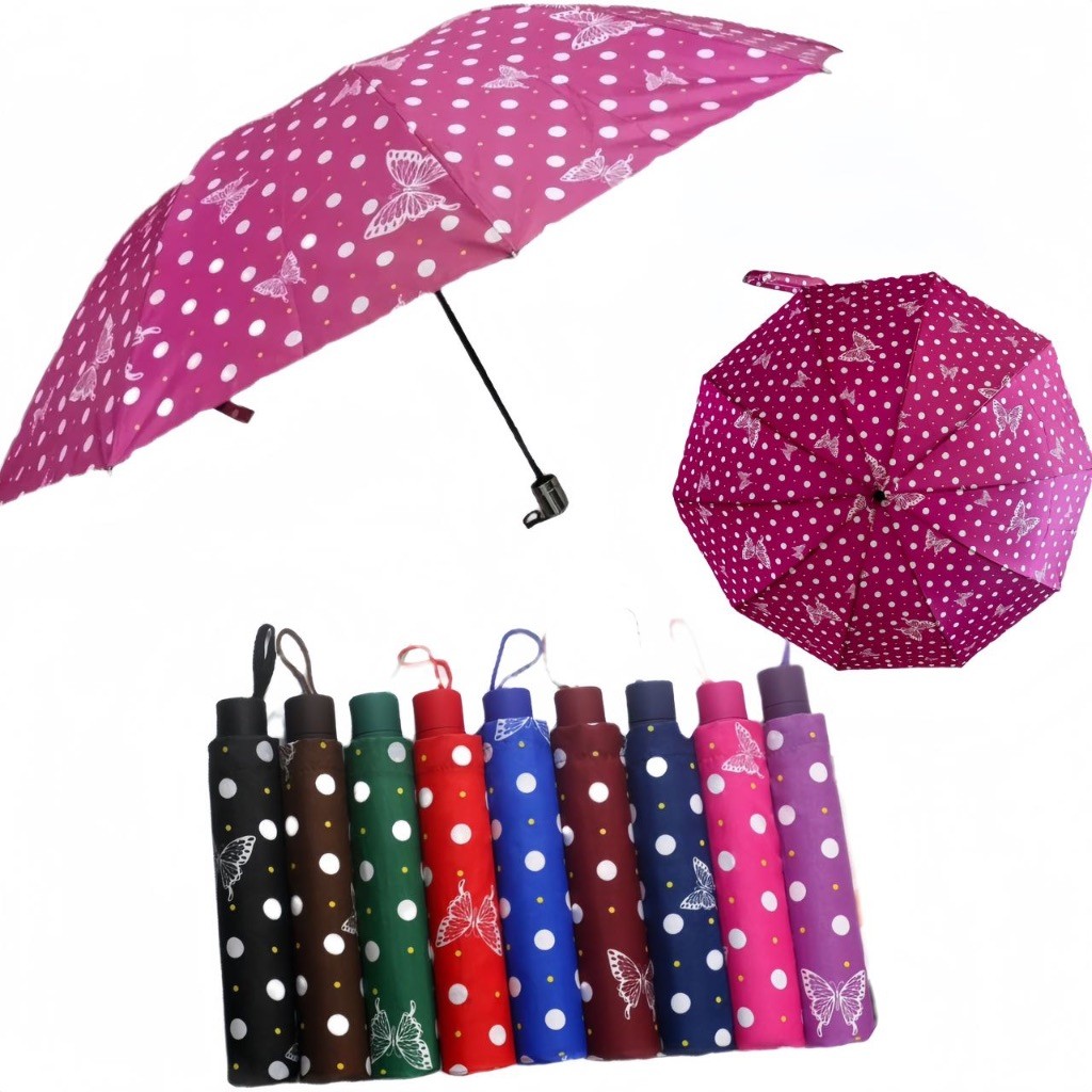 10-Rib Durable Folding Umbrella - Ball & Butterfly Print, Perfect for Daily Use