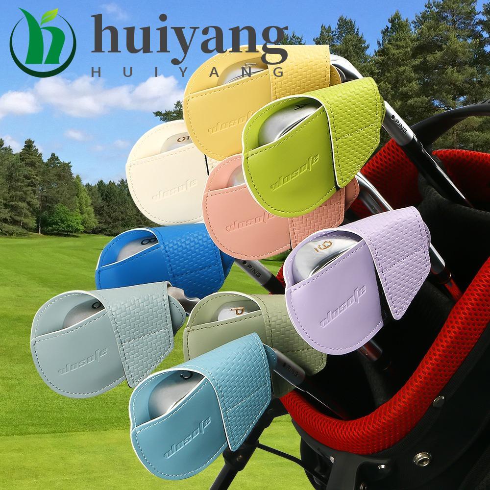 Boné De Couro Para Clube De Golfe HUIYANG , Capas Coloridas Substituíveis Cabeça De Ferro , Capa Prática Taco