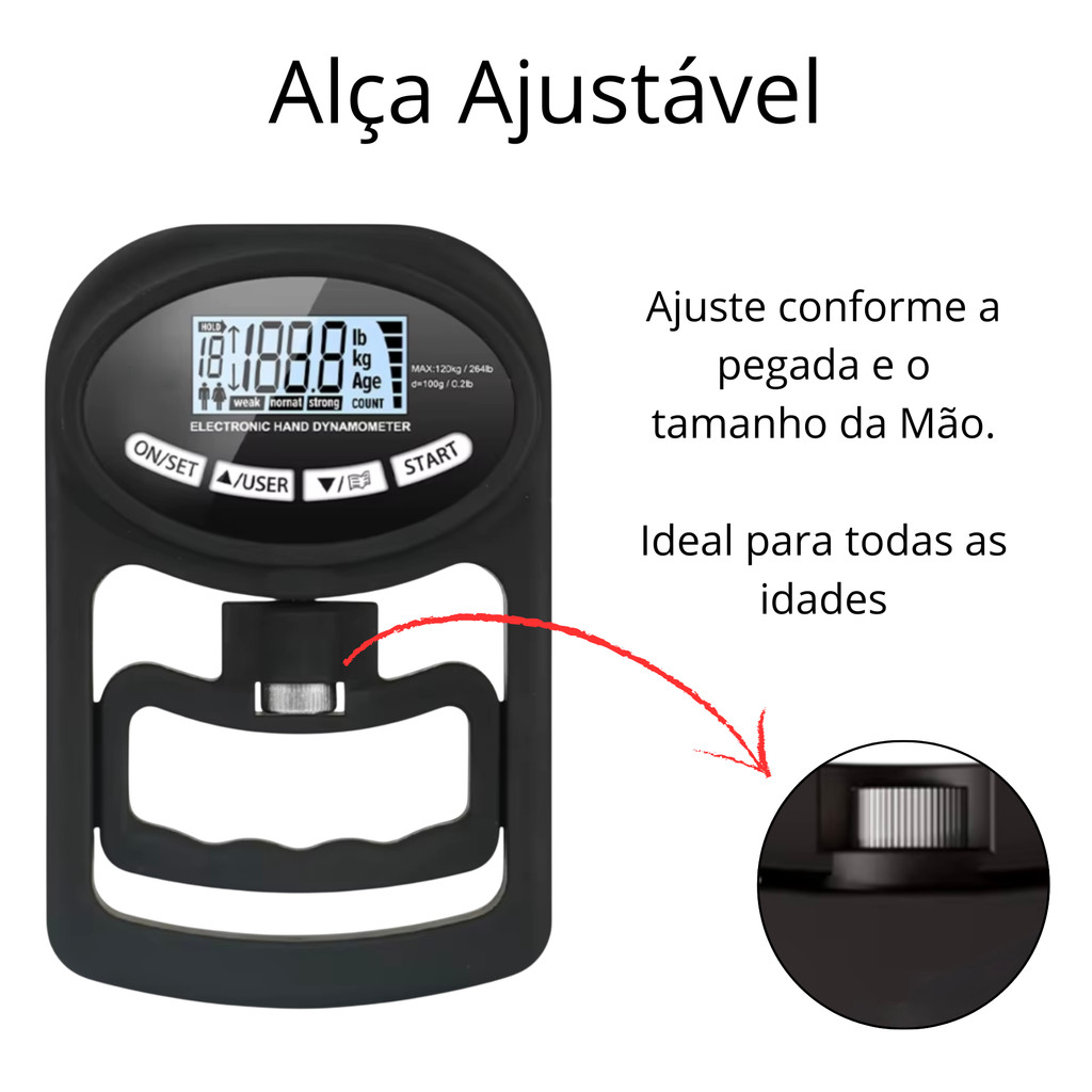 Dinamômetro Digital Manual Mão 120kg Avaliação Física Fisio