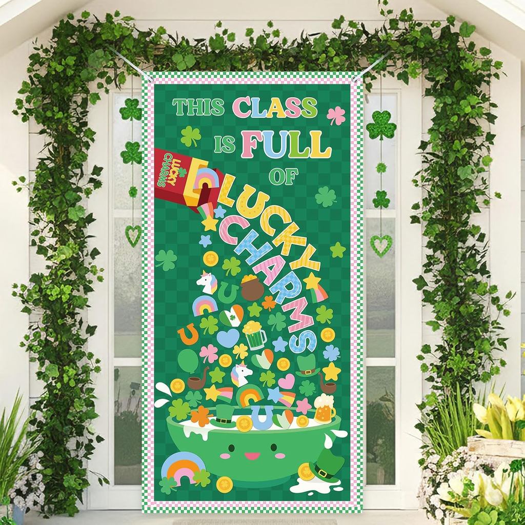 Supervitae Decorações para Porta de Sala de Aula do Dia de São Patrício, Faixa de Porta Verde com Trevo, Painel de Fundo