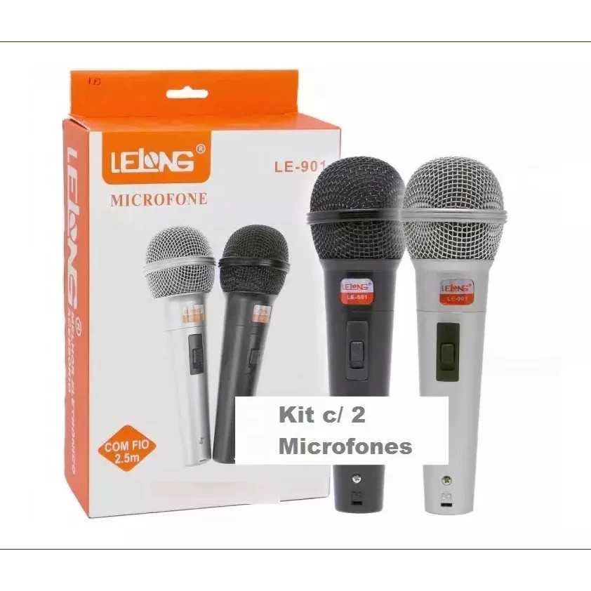 Kit Microfone Profissional Com 2 Unidades Com Fio Dinâmico Lelong LE-901 2.5M — imagem 2 de 2