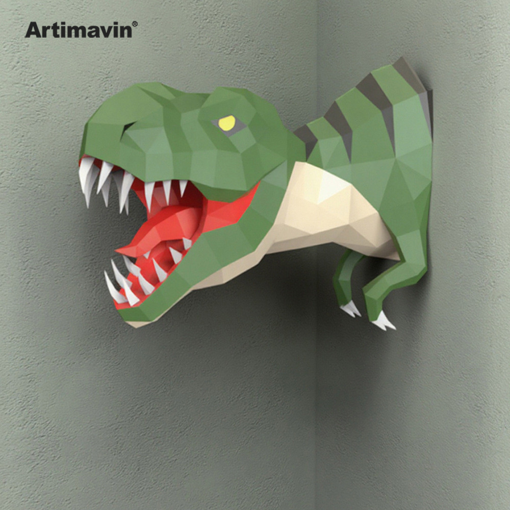 Molde de papel tridimensional MOMO Tiranossauro Rex para pendurar na parede Artesanato de papel DIY Modelo de papel Orig