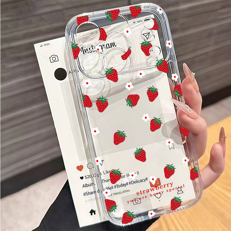 Capa De Flor De Morango Para Samsung A57 A56 A55 A16 A06 A17 A07 A15 A54 A53 A14 A23 A12 A32 A26 A36 A22 A35 A34 A13 A52