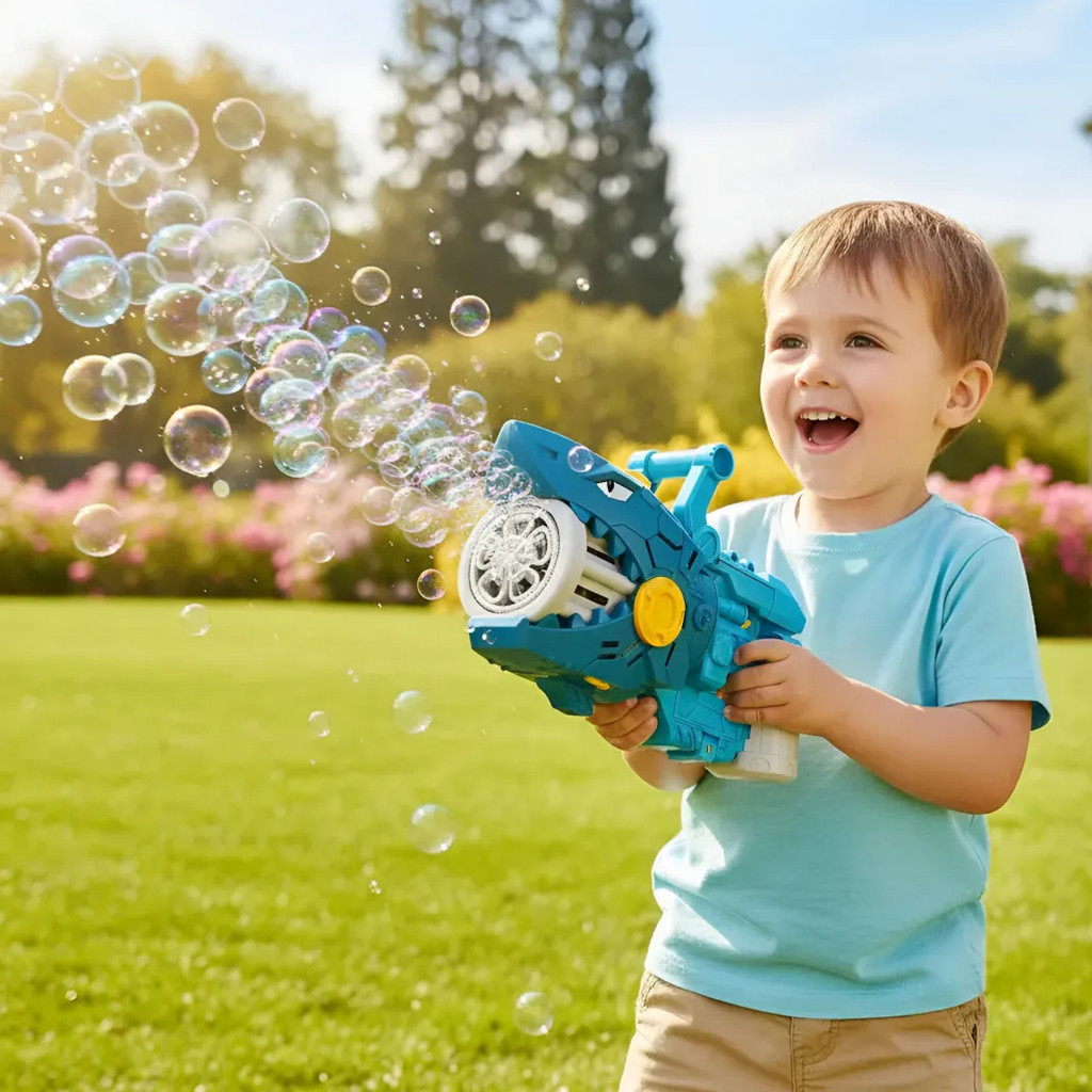 Brinquedo Lançador Solta Muitas Bolhas Tubarão Bubble Gun Azu Original em Oferta na Shopee