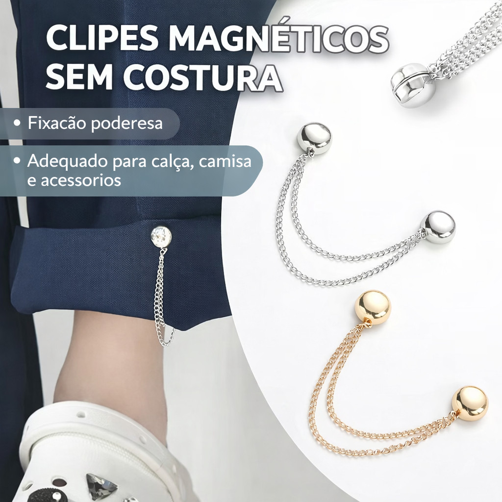 Clipe Magnético Invisível para Barra de Calça Ajustável | Encurtar Calça Sem Costura | Fixador de Roupa Multifuncional (