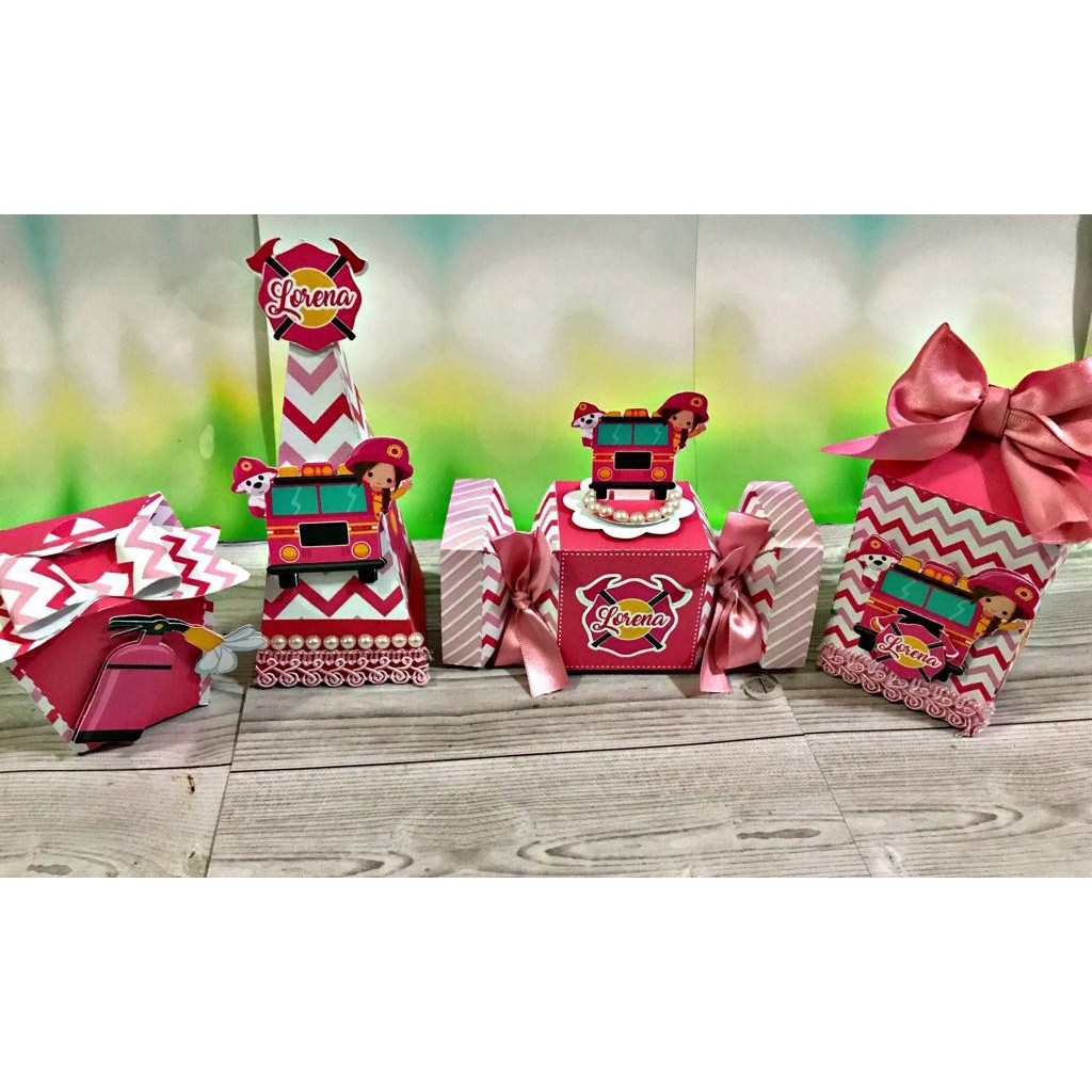 Caixinhas personalizadas, milk, cone e sushi lembrancinhas, decoração Kit de festa aniversário Bombeiro menina