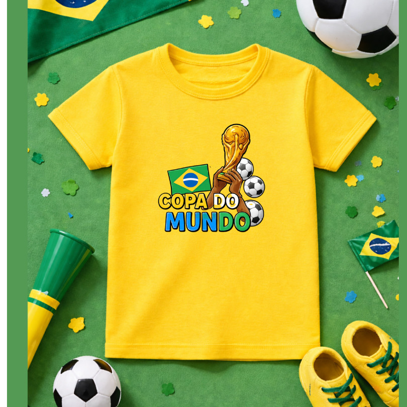 Camiseta Infantil Estilosa Torcida Unissex Bandeira do Brasil familia copa do mundo Times de futebol