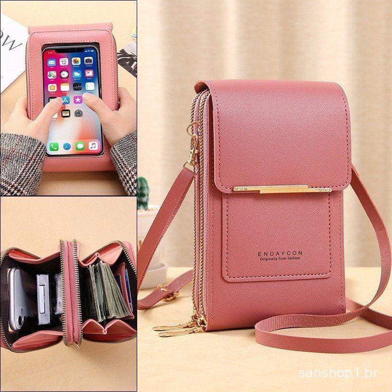 Bolsa para telefone celular com tela sensível ao toque Bolsa para senhoras com chave multifuncional com zíper