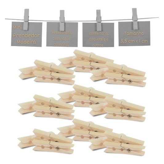 50 Mini Prendedor Madeira Natural Pregador 3,4cm Varal Lanchonete Drink Polaroid Varal Fotos Decorar