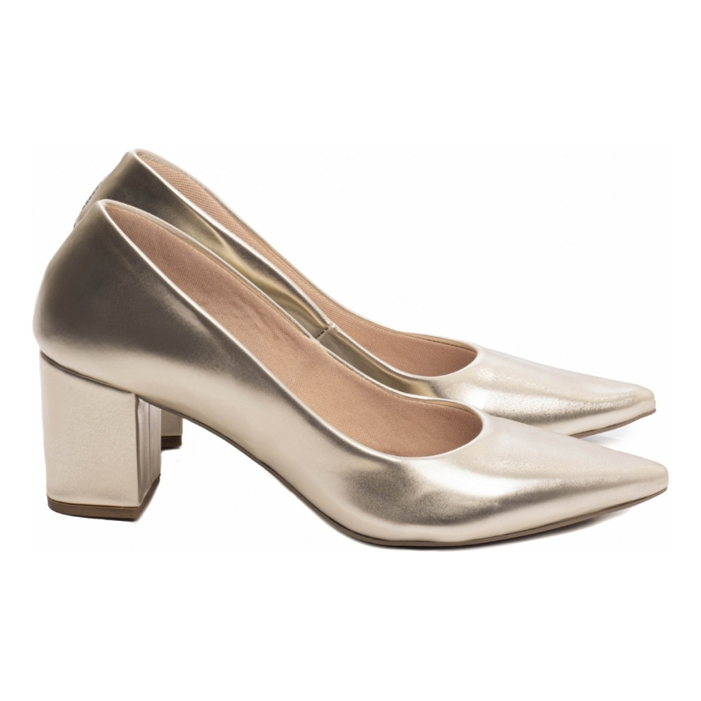 Sapato Feminino Scarpin Metalizado Ouro 601d Ouro Brilhante 35 Br