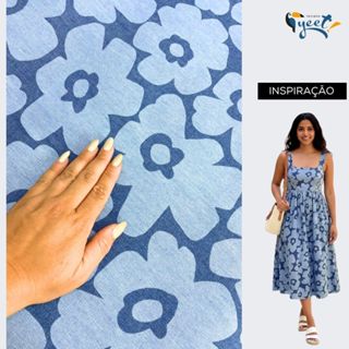 Jeans Flor - Tecido Estampado Digital -  Largura 1,75m -  100% Algodão em Oferta na Shopee