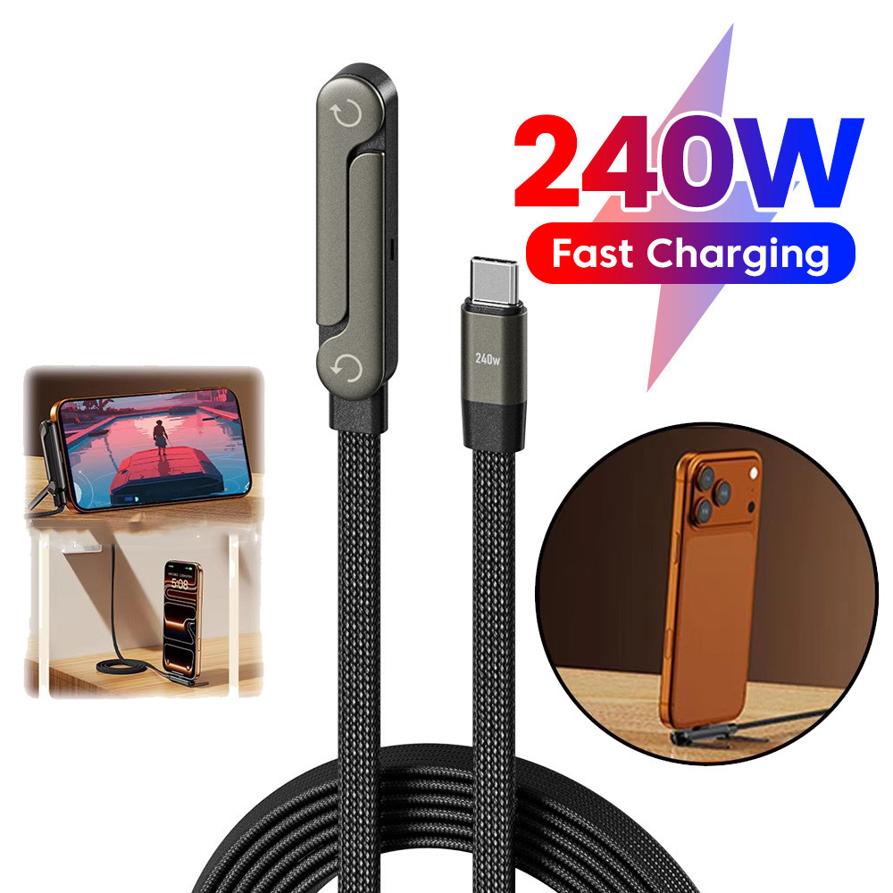 Elough 240W 2 Em 1 USB C Para Cabo De Dados De Carregamento Rápido Suporte Dobrável Type Fio