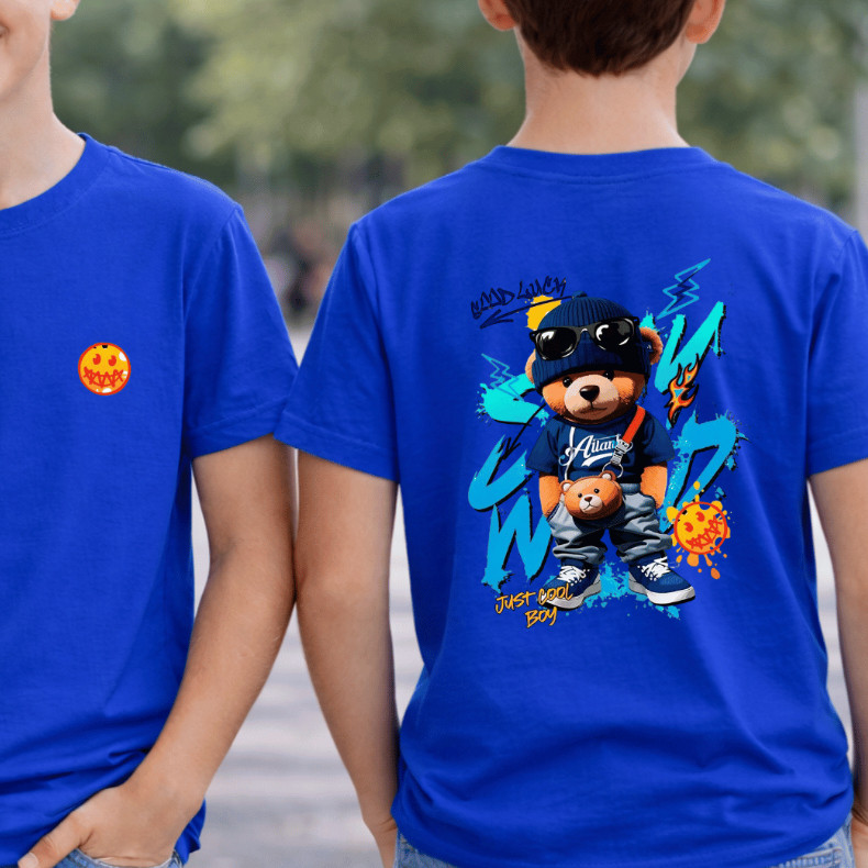 Camiseta Infantil Masculina Estampada Frente e Costa DTF Confortável  Camisas de Cores Variadas 100% Algodão
