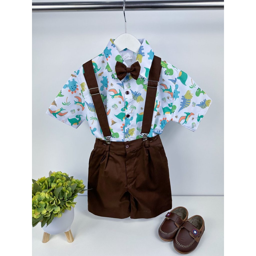 Conjunto Completo Tematico Menino Infantil Suspensorio Vermelho Dinossauro Aniversario