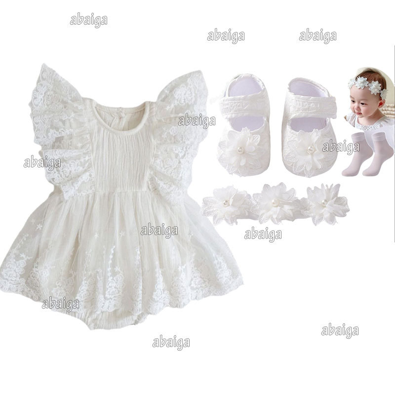 Roupas Infantis Para Meninas De 0 A 3 Meses Estilo Coreano Renda Branca Vestido De Princesa Batizado Macacão Bebê 6 Bati