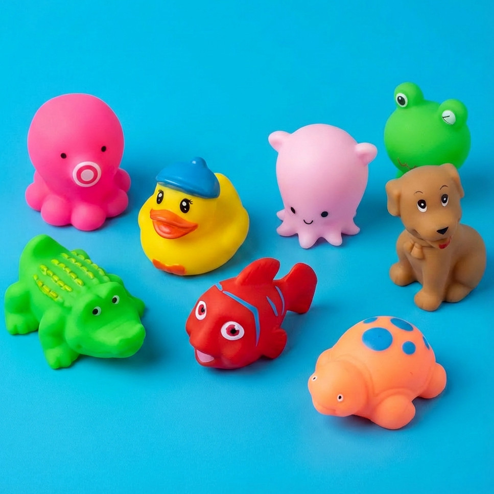 Kit 6/8 Bichinhos Para Banheira Banho Piscina Brincar Com Água Brinquedo Interativo Flutua Na Água Pato Peixinho