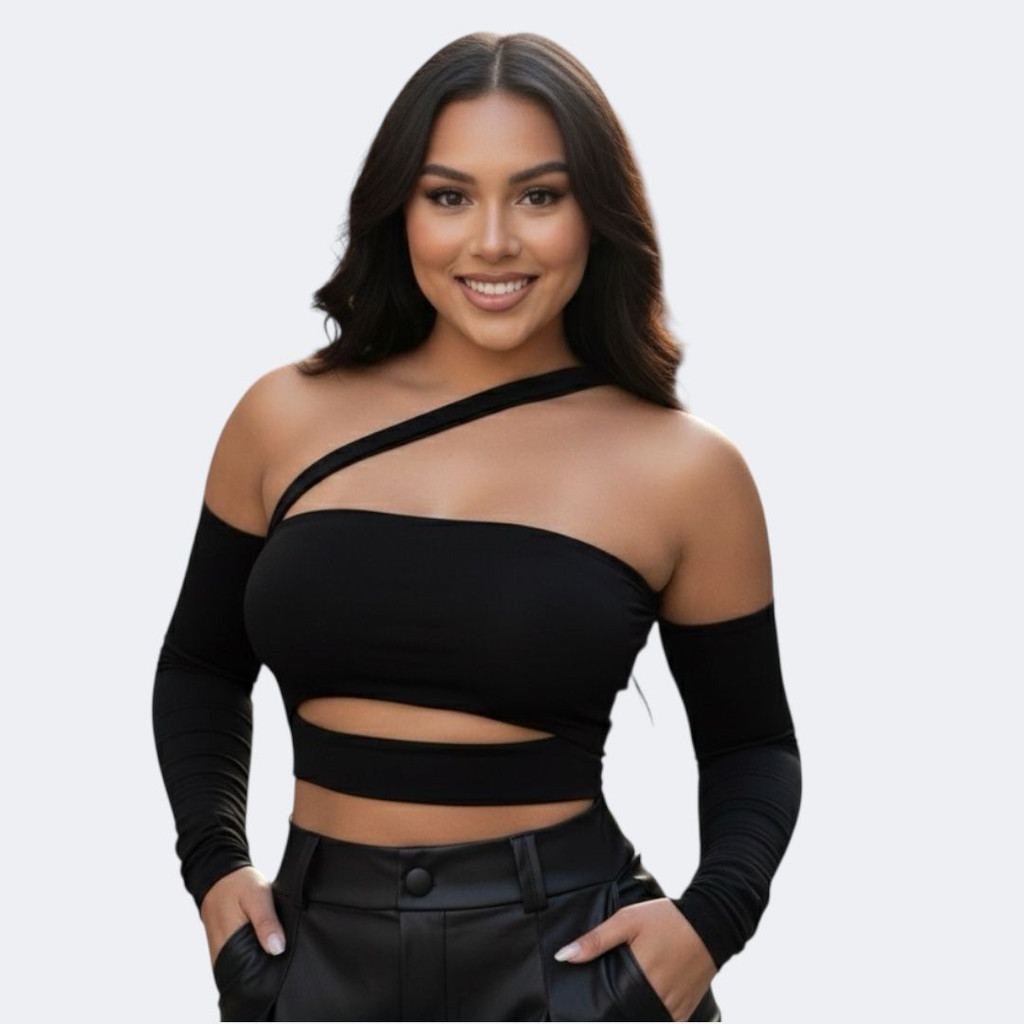 Cropped Faixa Transpassado Vazado Manga Luva Feminino Gringa em Oferta na Shopee