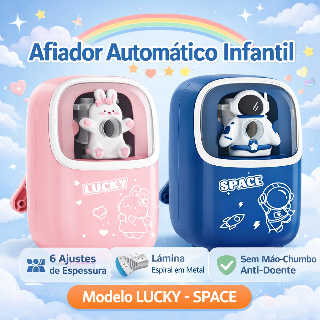 Apontador de Lápis Automático Manual com 6 Ajustes, Coletor de Aparas e Design 3D Infantil