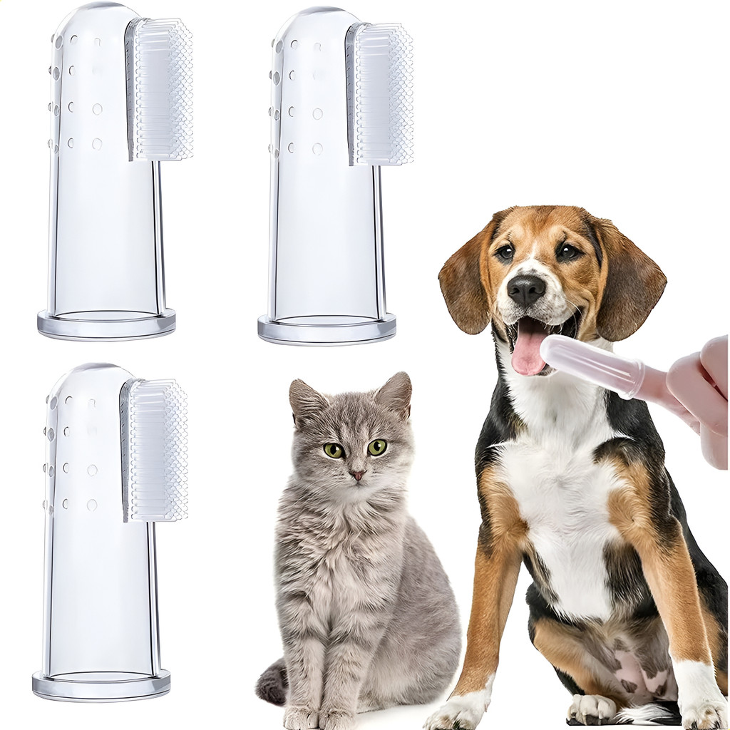 Kit Escova Dente Dedo Silicone Pet Cães Gatos Macia Tira Mau Hálito Tártaro Higiene Bucal Massageadora em Oferta na Shopee