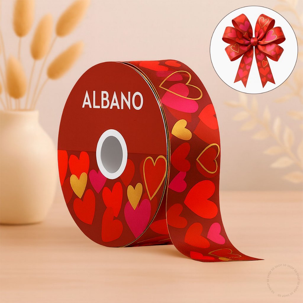 Fita Maxi Albano Com amor Vermelho Ouro 32mmx 100metros laço para Presente dia dos namorados amor em Oferta na Shopee