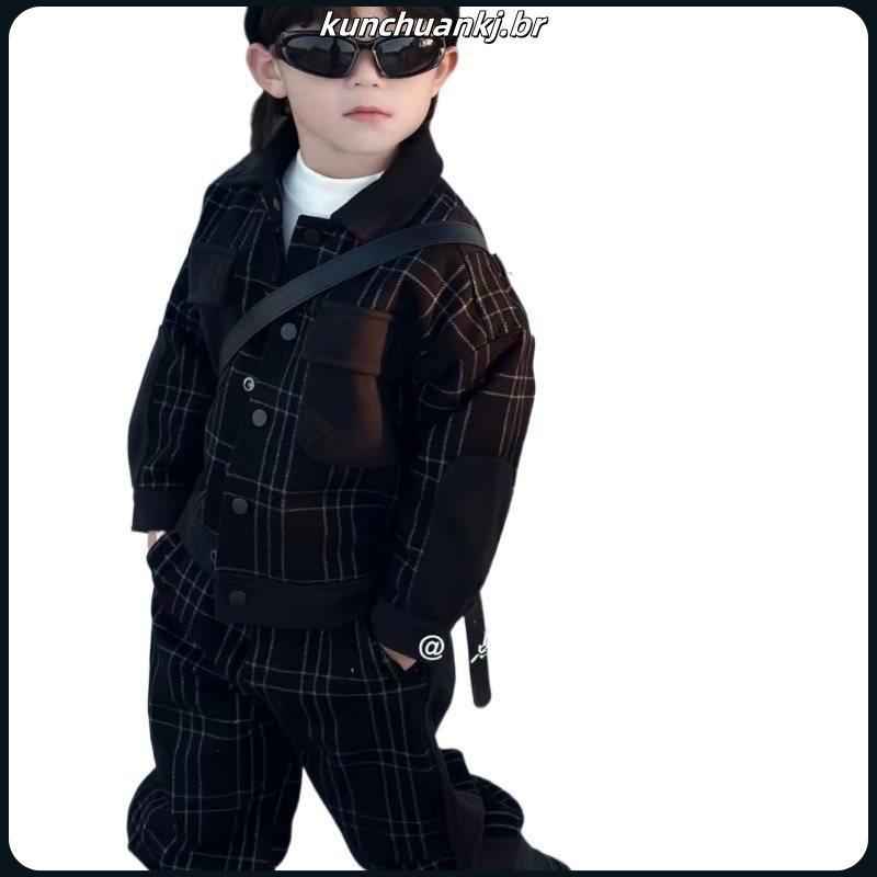 Conjunto De Terno Moderno Preto Xadrez Para Meninos Traje Formal De Inverno Aconchegante E Elegante