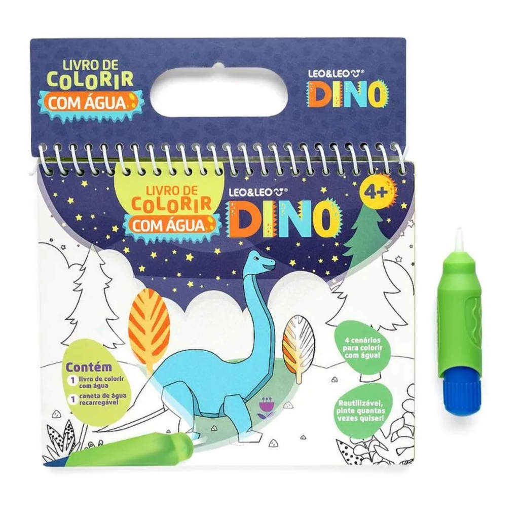 Livro de Colorir com Água Dino com 1 Unidade 4 Páginas + Pincel Leo&Leo Leonora - 91827