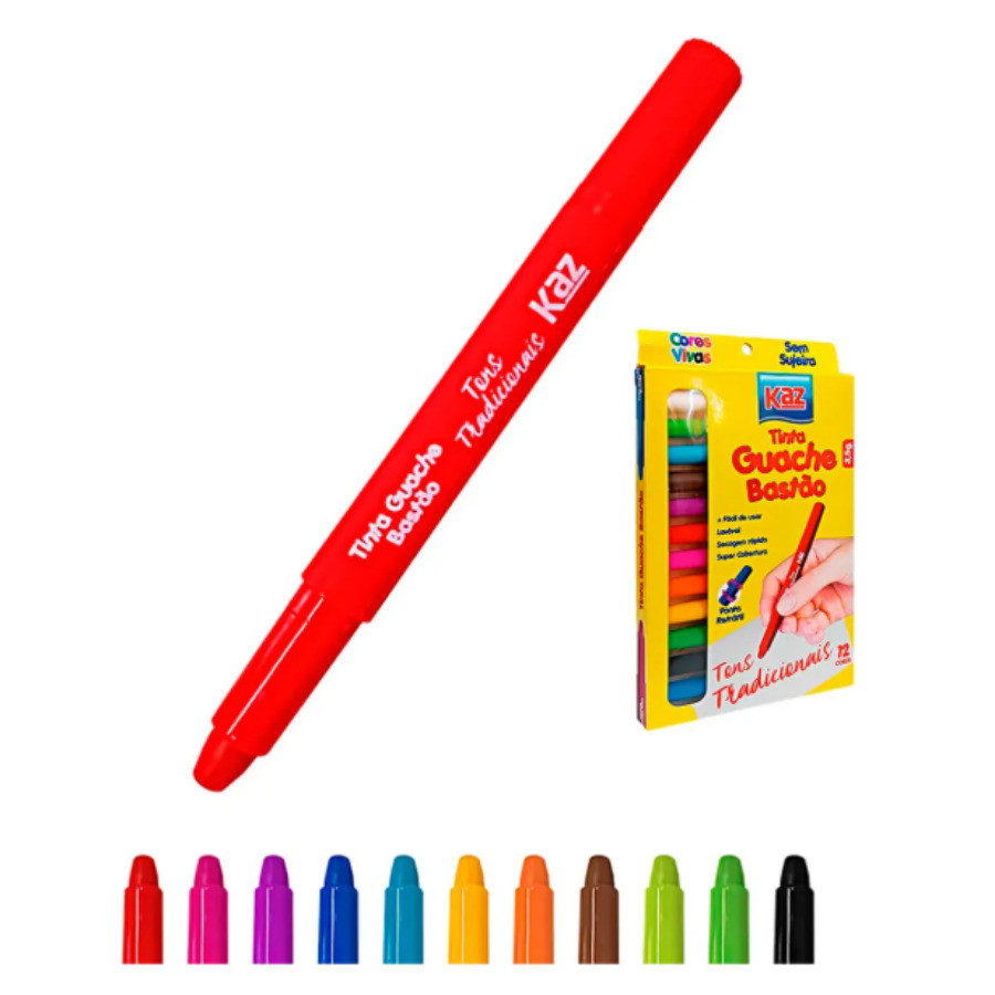 Tinta Guache Bastão Caneta Retrátil 12 Cores Vivas Coloridas Em Gel