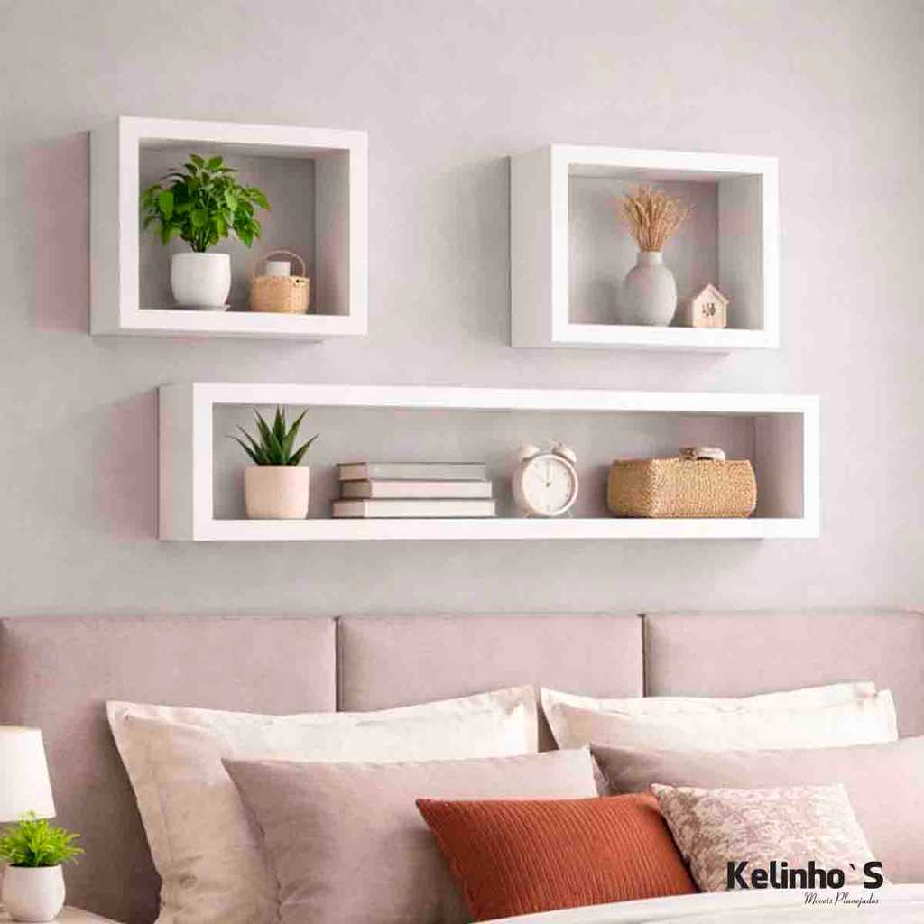 Kit 3 Prateleiras Nicho Multiuso Organizador Retangular Quarto Sala Banheiro Cozinha Lavanderia