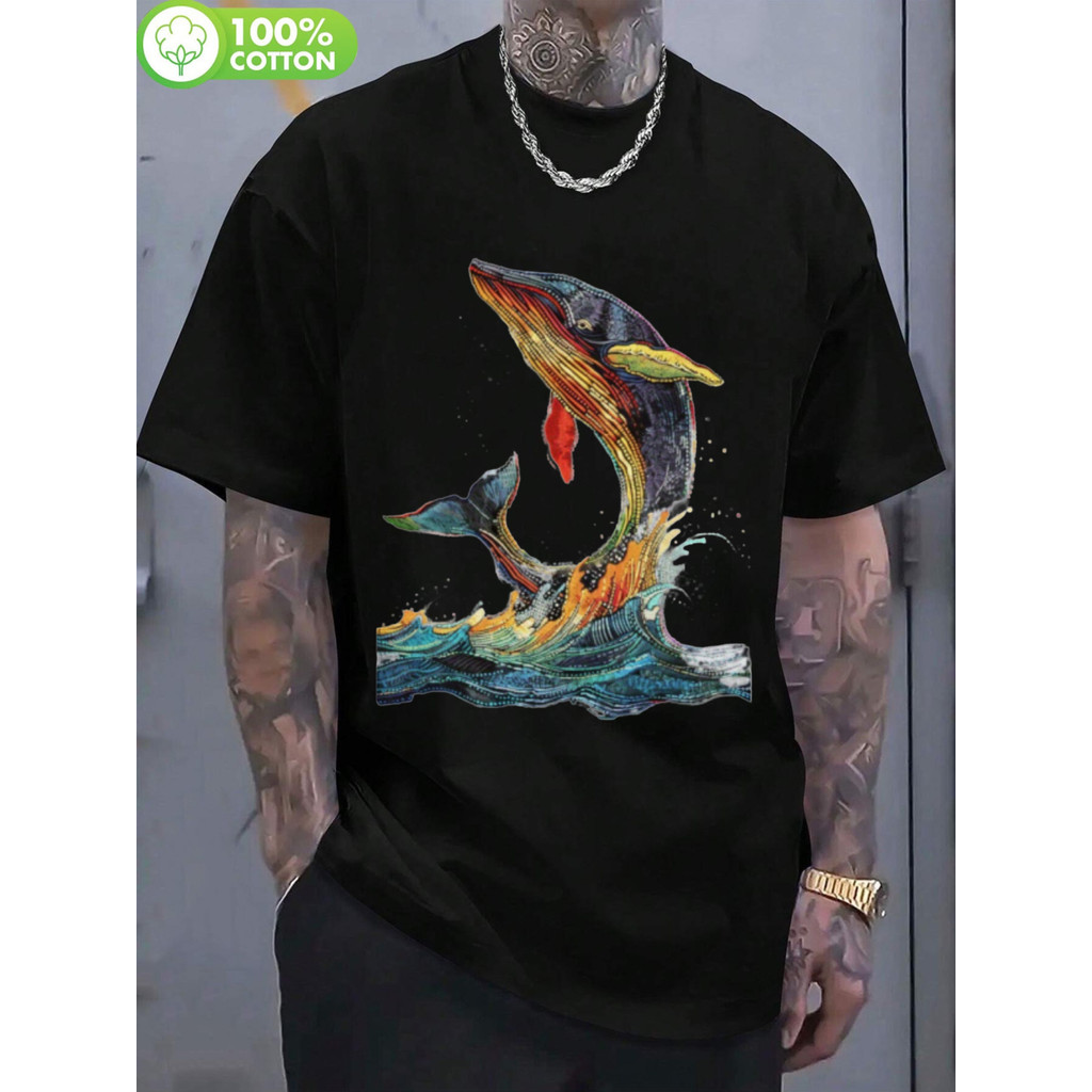 Camiseta Masculina Baleia Colorida "Whale" Estampada Vibrante Estilosa Confortável Verão