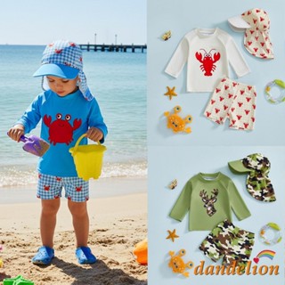 Maiôs Para Bebês Meninos , Manga Comprida , Caranguejo/Alce , Bordado/Camarão , Tops , Shorts , Chapéu , Roupa De Banho em Oferta na Shopee