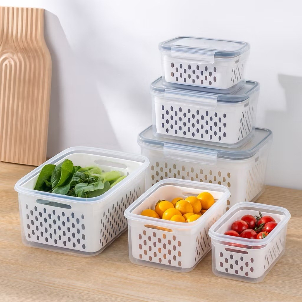 Kit 3 Organizadores Potes Hermetico Geladeira 850ML/1750ML/3300ML Alimentos Vegetais