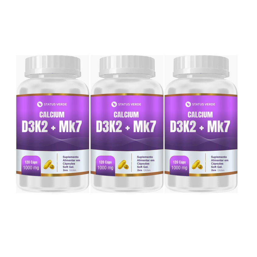 KIT 3 D3+K2 + MK7 Cálcio e Magnésio 360 Cápsulas 1000mg - Status Verde
