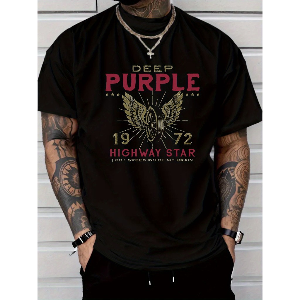 Camiseta Masculina Deep Purple 70S "Highway Star" Vintage Estampada Estilosa Confortável Retrô Casual