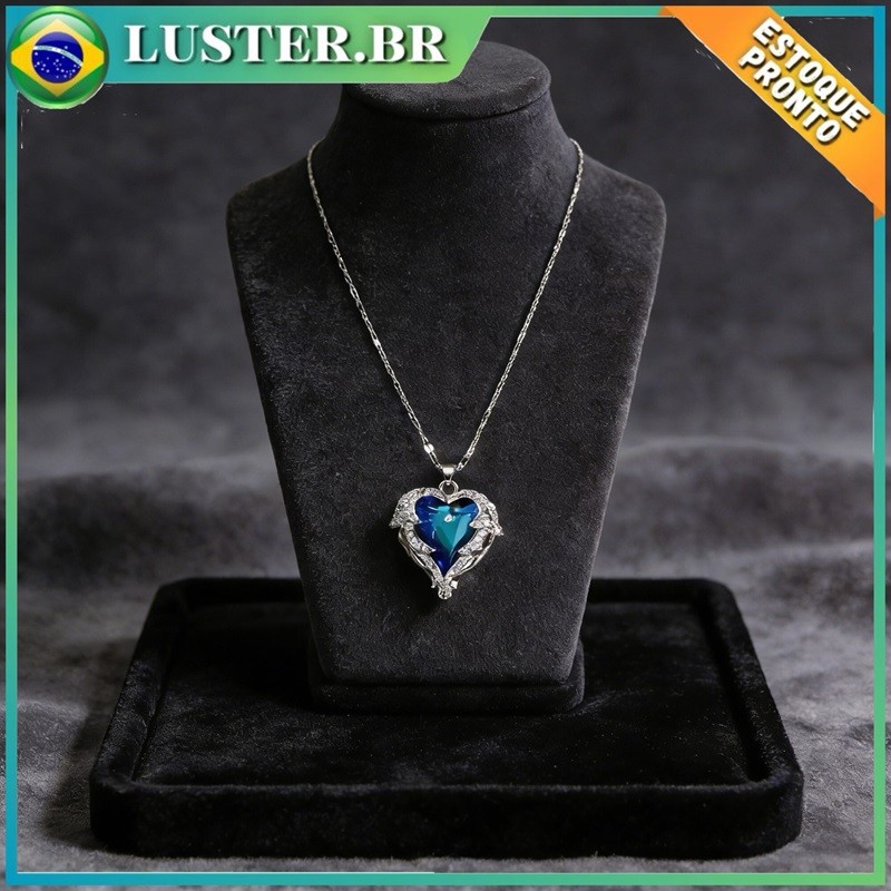 Colar Coração Azul "Coração do Mar" - Pedra Azul com Zircônias, Presente Romântico em Oferta na Shopee