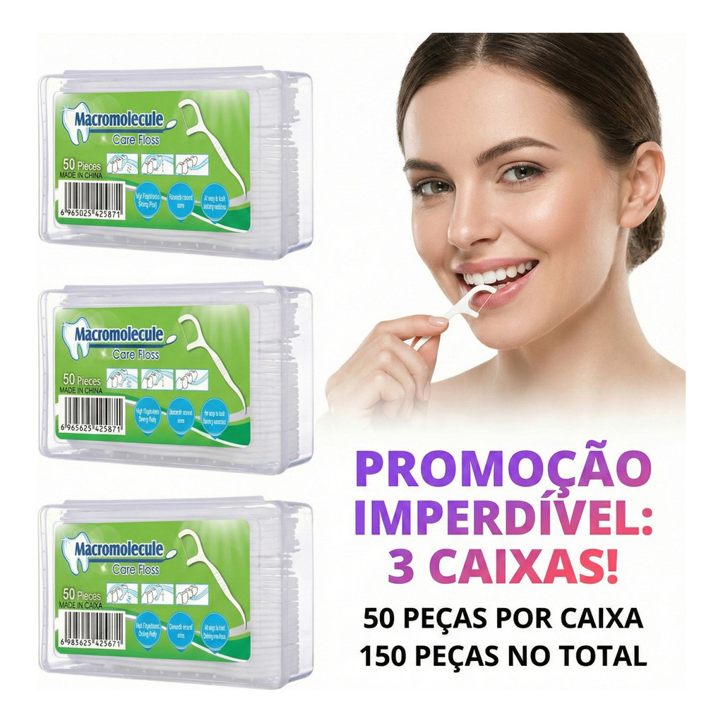 【Envio em 24h】Kit 100/150/200  Fio Dental Com Haste Palito Higiene Bucal Limpeza Profunda Adulto E Infantil