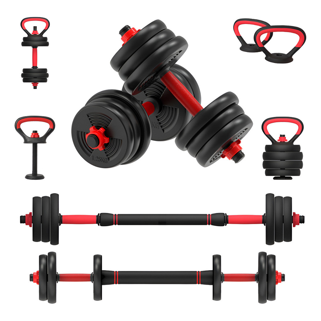 HALTERES KETTLEBELL BARBELL REGULÁVEL 10KG KIT 17 PEÇAS - Malhação Braços Pernas Costa Ombros Músculos Em Casa