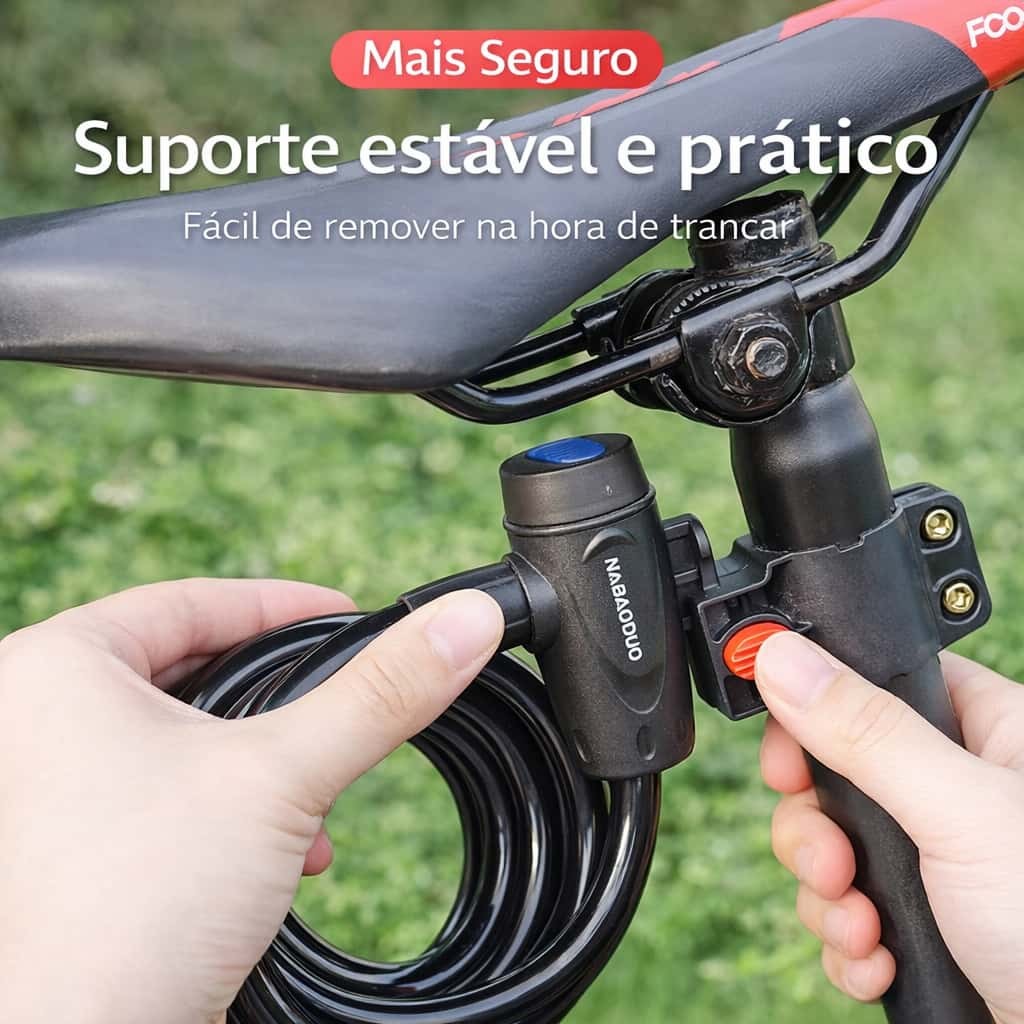 Cadeado de Bicicleta Cabo de Aço Espiral Anti-Roubo com Chave e Suporte para Bike Moto