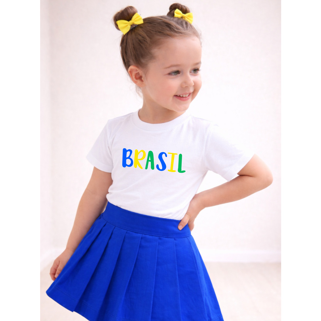 Camiseta Infantil Feminina Copa Brasil Colorido 100% algodão envio imediato em Oferta na Shopee