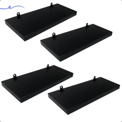 Kit 4 Prateleira Preta 25X10 + Suporte Flutuante Mdf Organizadora Decoração Cozinha Banheiro Sala